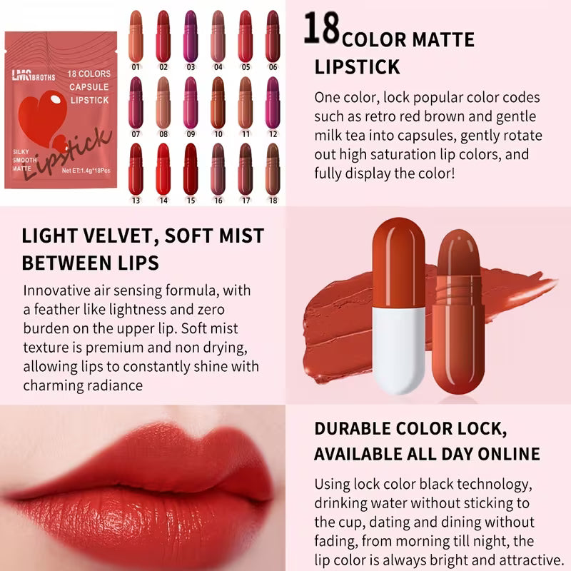 LMG BROTHS 18-Color Capsule Lipstick Set