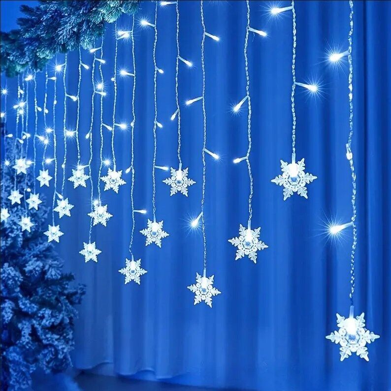 LED Snowflake Fairy Lights Curtain Window Christmas Party Wedding Decoration UK