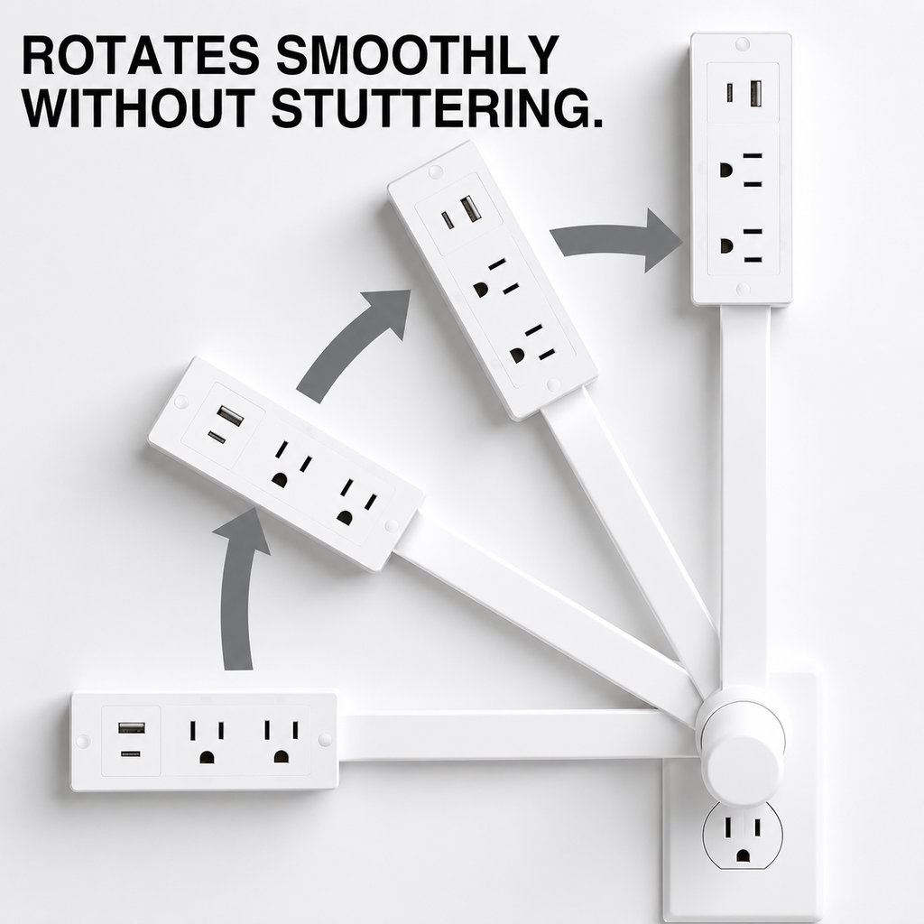 Bendable Wall-Mounted Extendable Power Outlet Board with 180° Swivel Arm, Dual AC Outlets, USB-A & USB-C Fast Charging