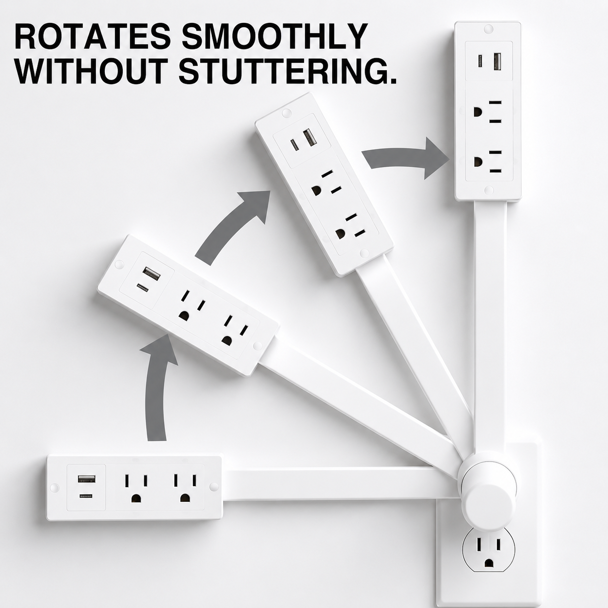 Bendable Wall-Mounted Extendable Power Outlet Board with 180° Swivel Arm, Dual AC Outlets, USB-A & USB-C Fast Charging