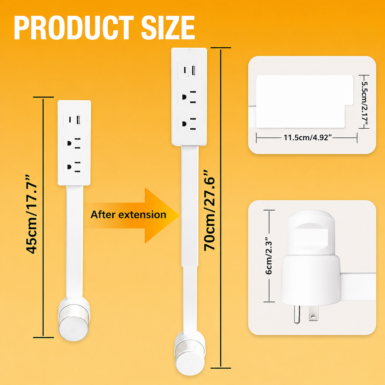 Bendable Wall-Mounted Extendable Power Outlet Board with 180° Swivel Arm, Dual AC Outlets, USB-A & USB-C Fast Charging