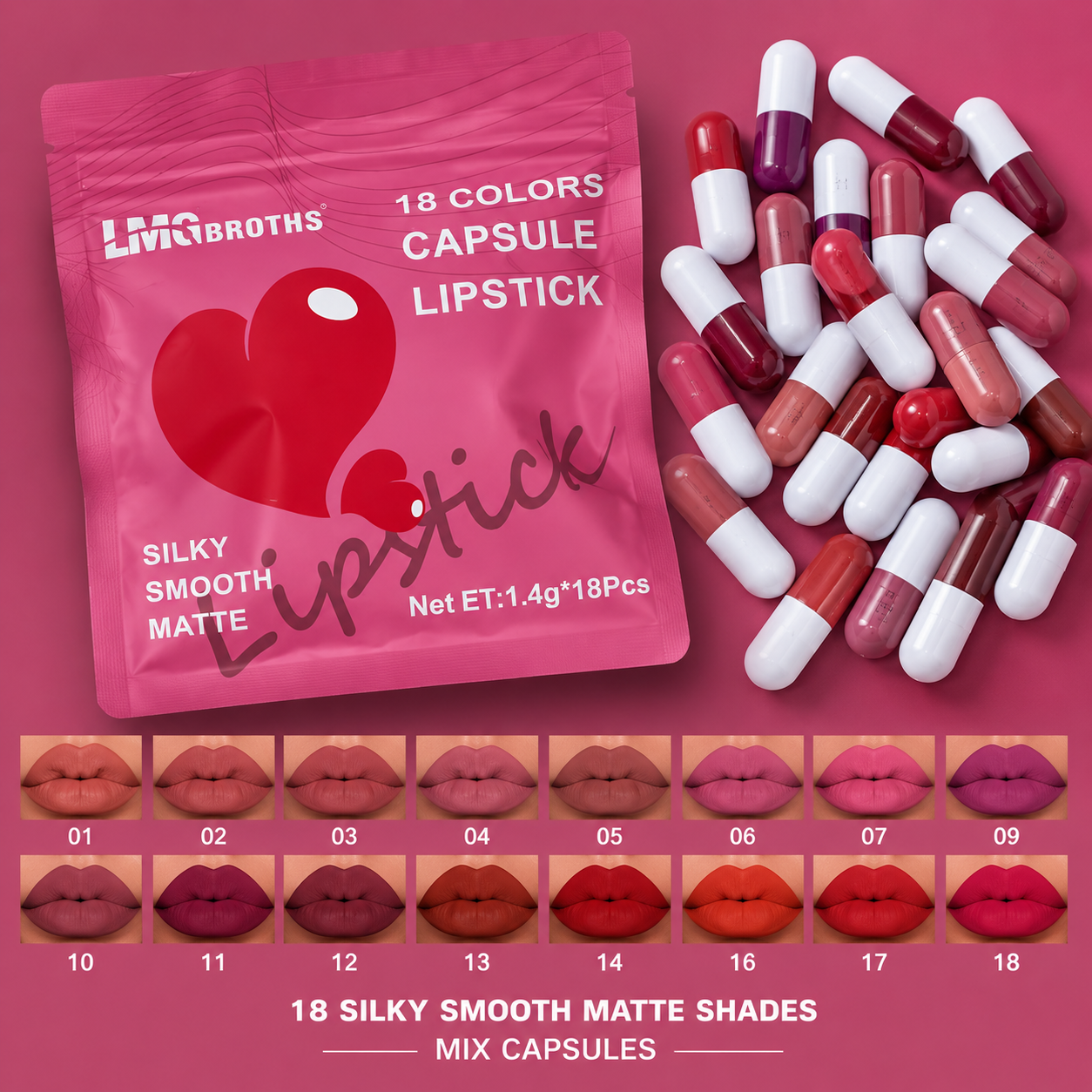 LMG BROTHS 18-Color Capsule Lipstick Set