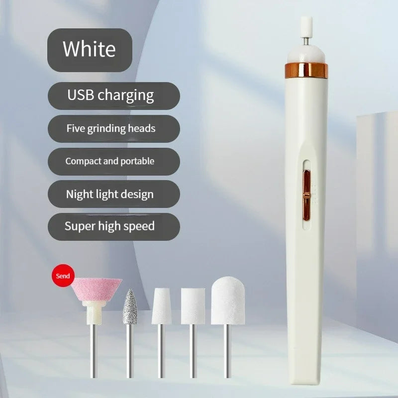 5 In 1 Professional Mini Electric Nail Drill Kit Battery Nail Art Exfoliating Polishing