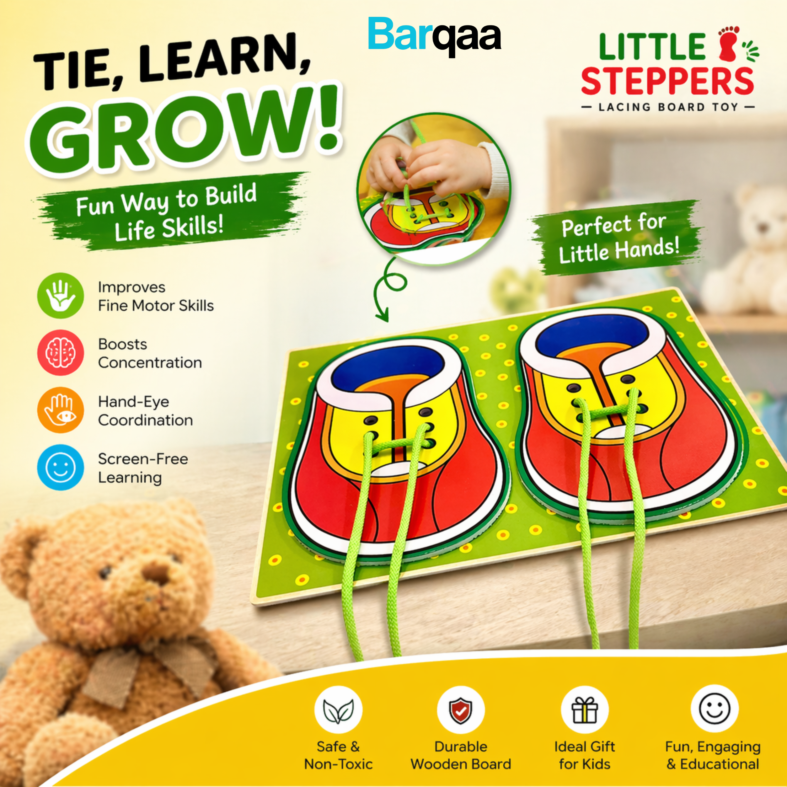 Learn to Tie Shoe laces kids learning tool board
