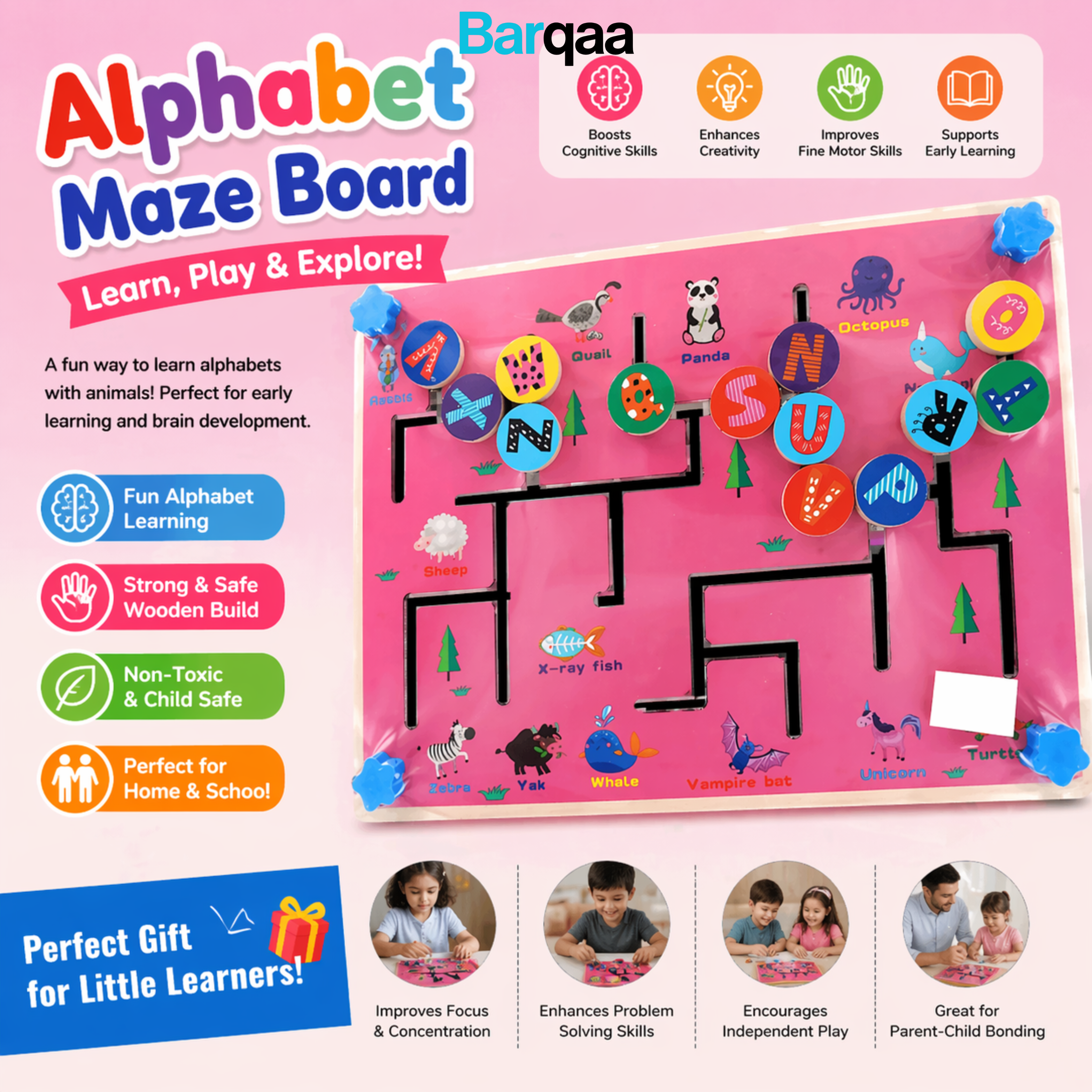 Movement Puzzle Game wooden Letters and numbers (Imported)