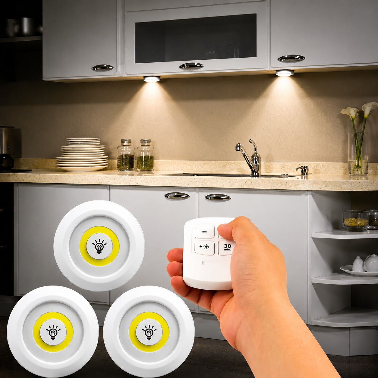 Set of 3 Wireless Remote Control LED Night Lights 💡