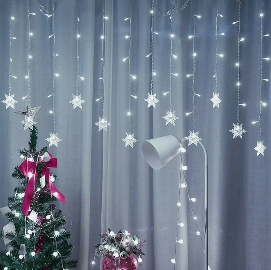 LED Snowflake Fairy Lights Curtain Window Christmas Party Wedding Decoration UK